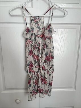 Forever 21 Cream Floral Tank with Pink Rose Print